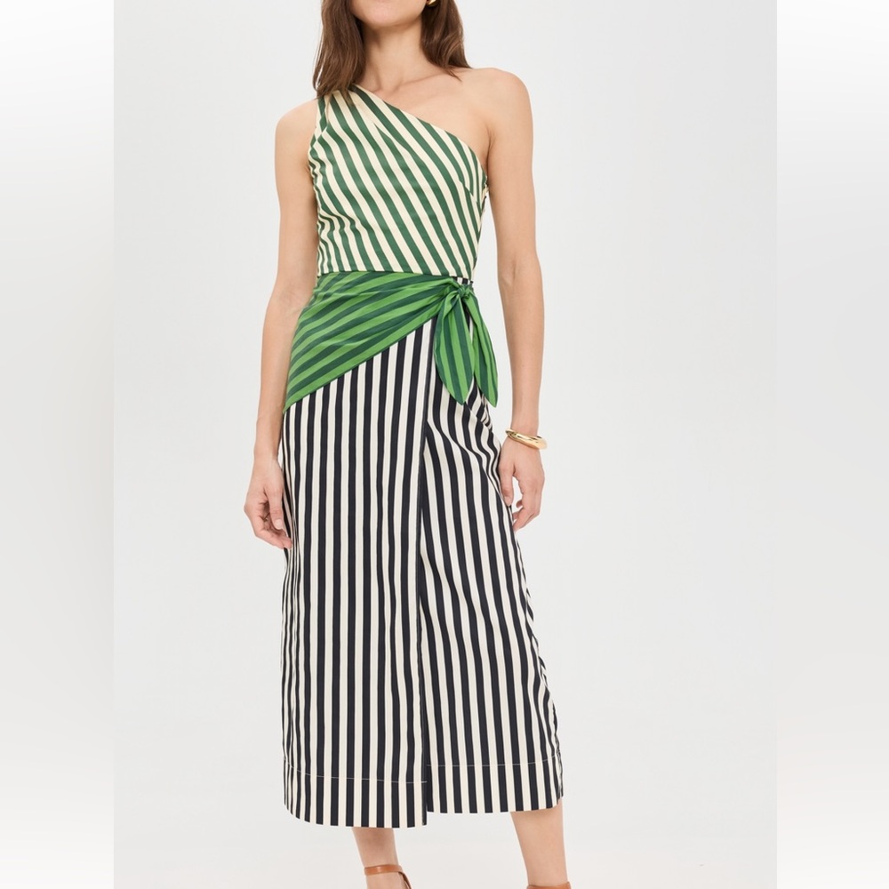 Green and Black Striped One-Shoulder Dress Simon Miller
